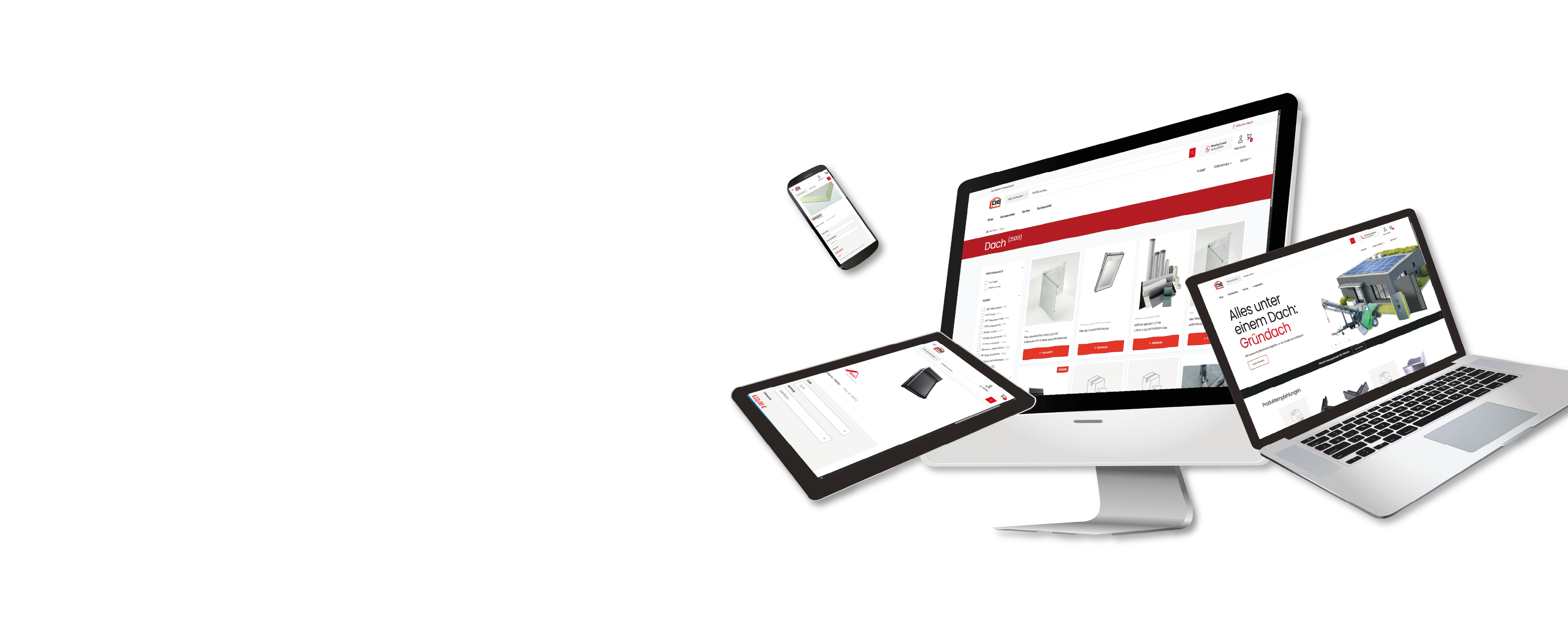 Laptop, Smartphone, Tablet und PC-Monitor mit Screenshots aus dem DE Süd Online-Shop